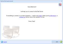 Exécuter mcclient.exe présent dans le dossier dézippé MyChatPortable, la fenêtre ci-dessus s'affiche. Cliquer sur le bouton Next.